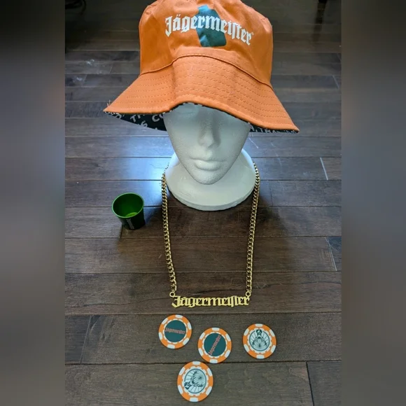 Jägermeister Promo Swag Bundle—Reversible Bucket Hat, Bar Towel, Necklace, Chips - Picture 6 of 7